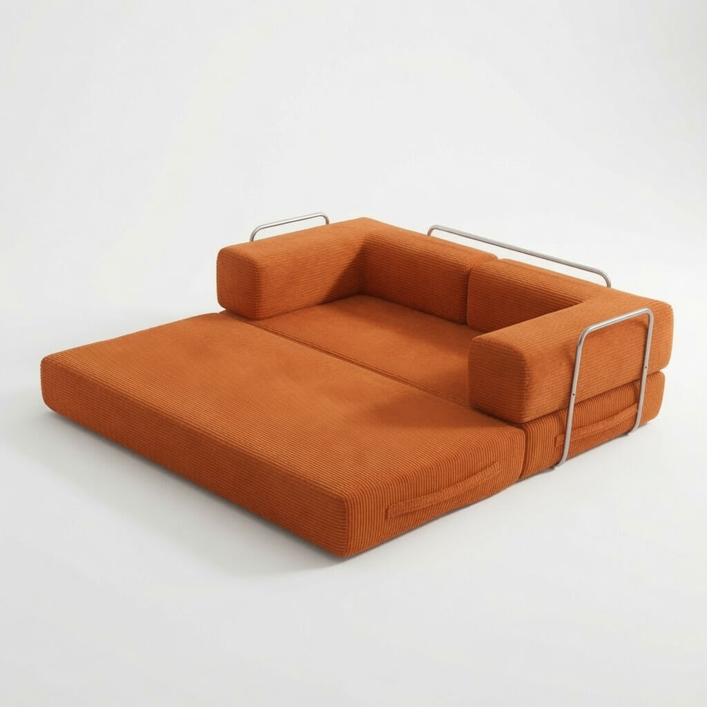 Canapé compressé modulable orange allongé