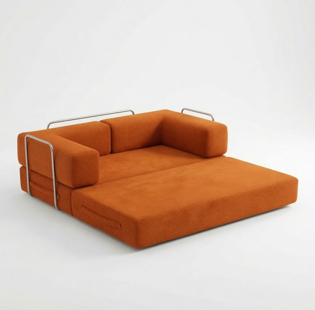 Canapé compressé modulable orange allongé