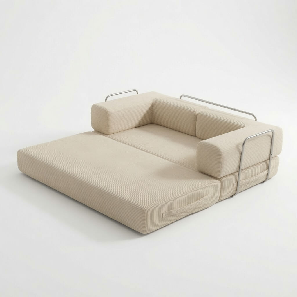 Canapé compressé modulable beige allongé