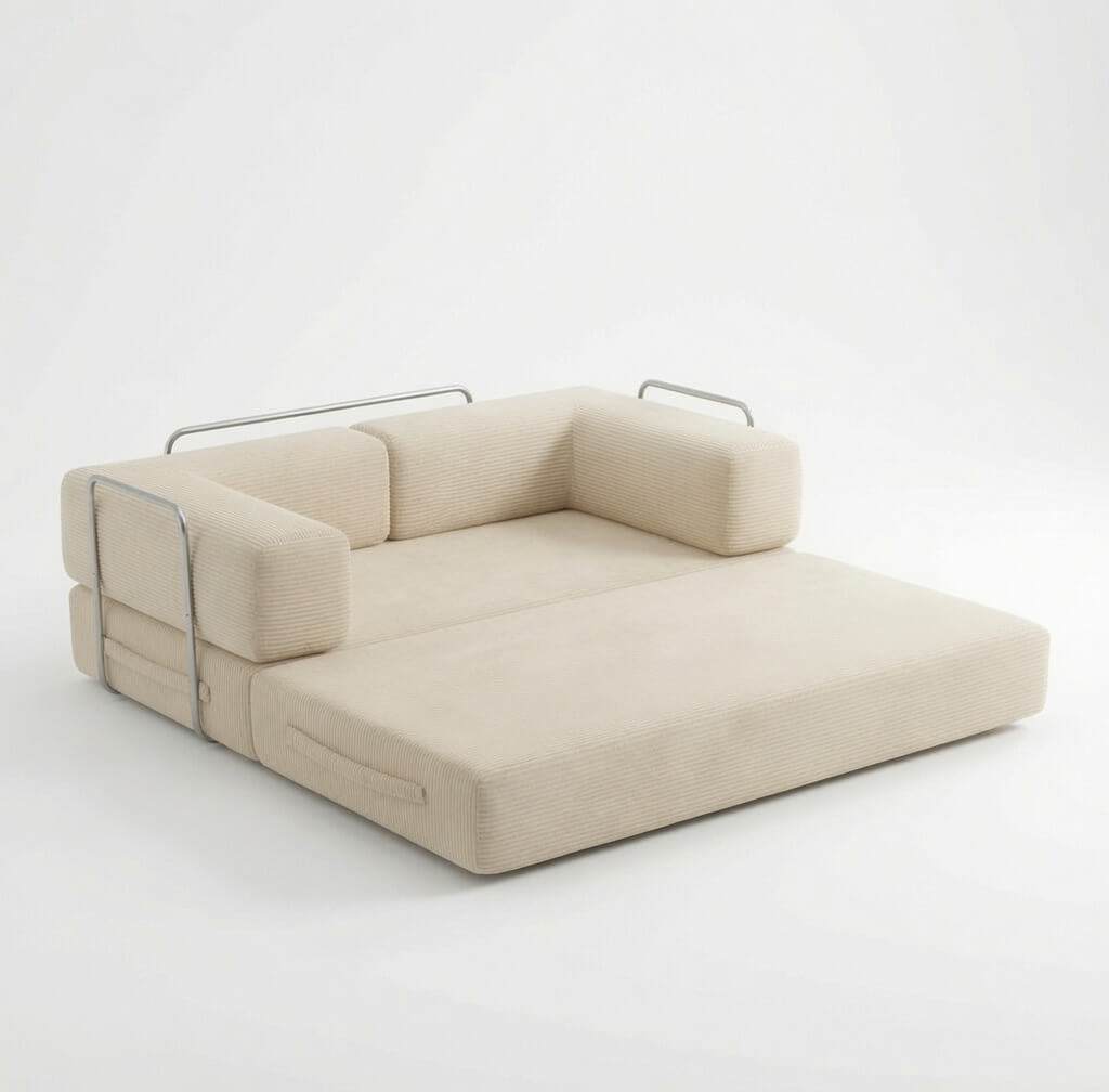 Canapé compressé modulable beige allongé