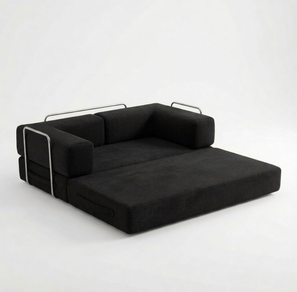 Canapé compressé modulable noir allongé