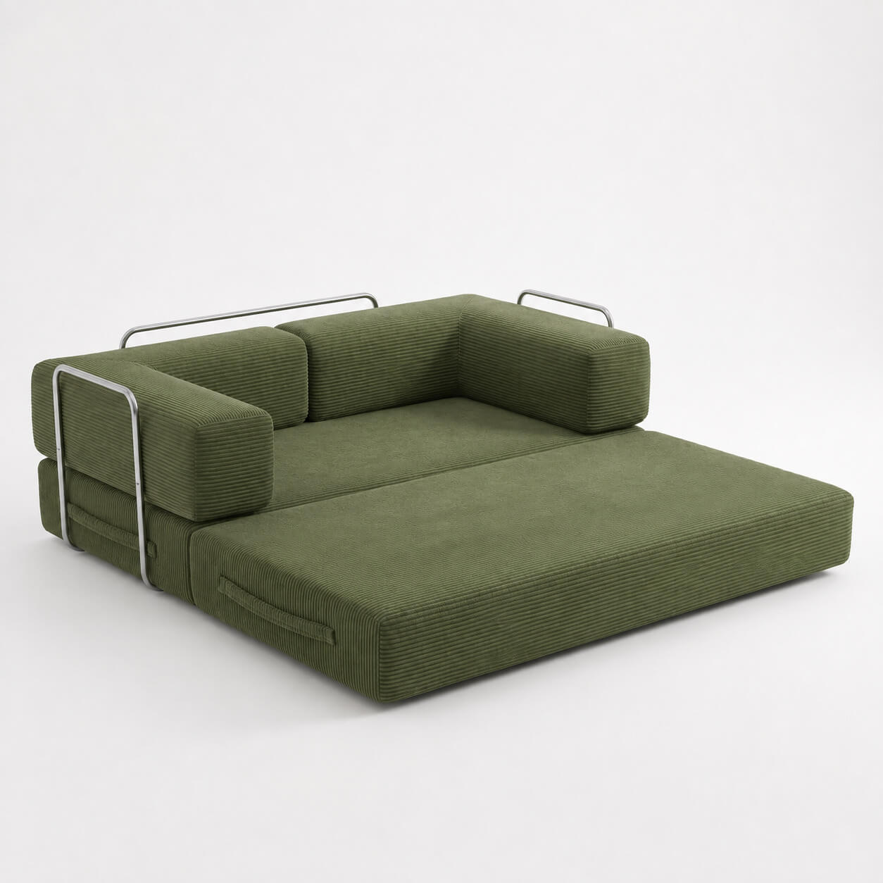 Canapé compressé modulable vert kaki allongé