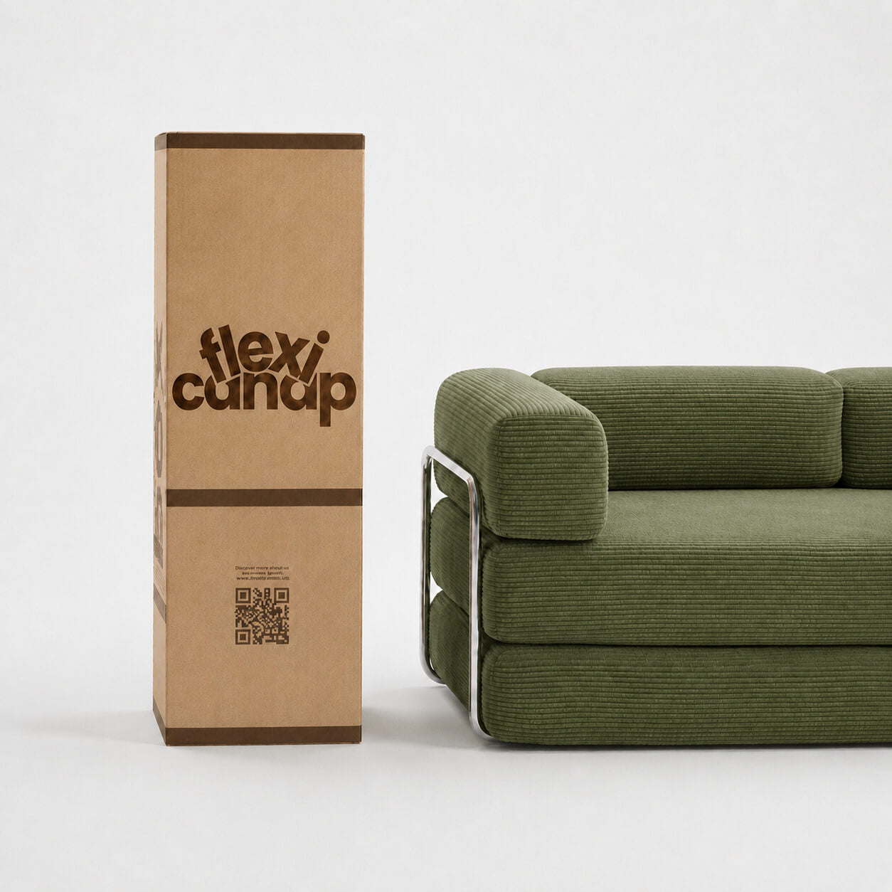 Canapé compressé modulable vert kaki avec carton